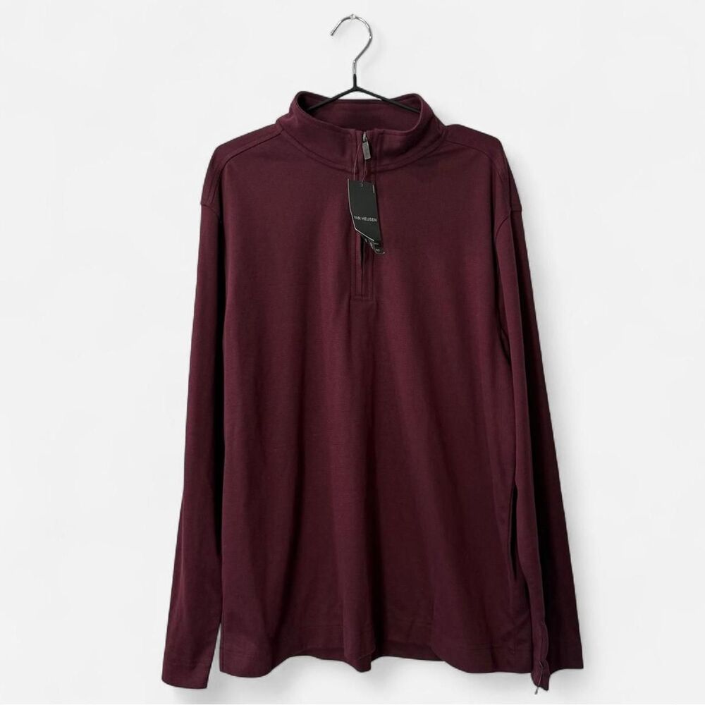 NWT Van Heusen burgundy quarter zip cotton sweatshirt